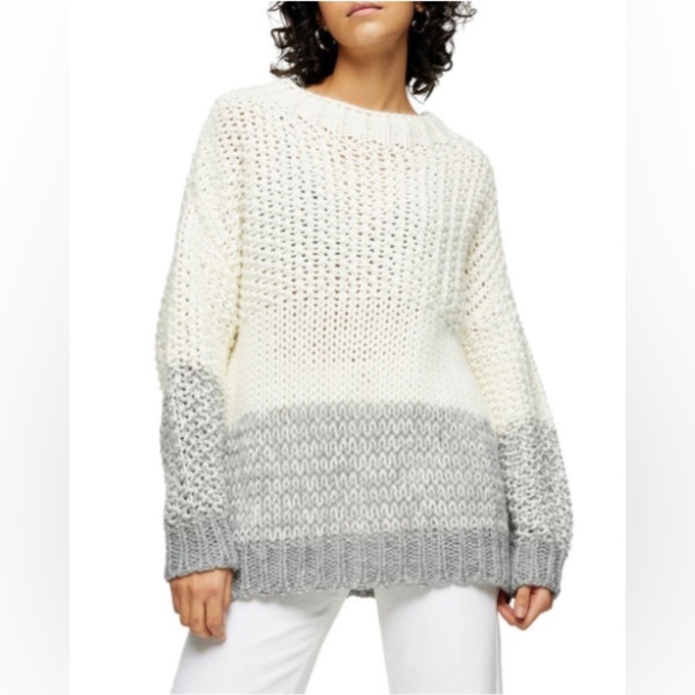 NWT Topshop Chunky Knit Three Stripe Sweater - Ivory/Gray - 0-2